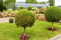 Landscape design with topiary garden at house in Reichenau Island, Germany Royalty Free Stock Photo