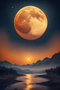 A landscape of a distant planet with two moons one large and the other smalll gen ai Royalty Free Stock Photo