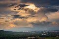 Landscape of dramatic clouds sky over the city at Chiang mai of Thailand., Stormy atmosphere weather situation dramatic at evening Royalty Free Stock Photo