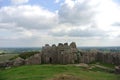 Castle walls at Beeston Castle on the Cheshire plain England, by the Welsh border. Royalty Free Stock Photo