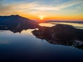 Drone Image of Landscape with Reflection in Lake on Sunny Day