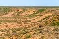 Landscape with dry cracked takir soil in semi-desert