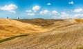 Landscape of dry fields in the countryside in Tuscany, Italy Royalty Free Stock Photo