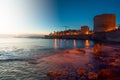 Landscape from dusk to night of city of Alghero, Sardinia.tif Royalty Free Stock Photo