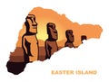 The landscape of Easter island with the famous sculptures at sunset in the form of a map of Easter island Royalty Free Stock Photo