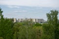 Landscape of eastern plattenbau apartment building Garten der Welt Marzahn Berlin Germany