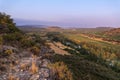 Landscape with Ebro river at sunrise, El Cortijo, La Rioja in Spain