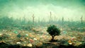 Landscape with ecological disaster. Polluted earth, illustration