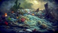 Landscape with ecological disaster. Polluted earth, illustration
