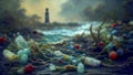 Landscape with ecological disaster. Polluted earth, illustration