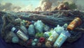 Landscape with ecological disaster. Polluted earth, illustration