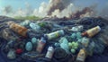 Landscape with ecological disaster. Polluted earth, illustration