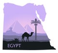 The landscape of Egypt with a camel, the pyramids and the Sphinx in the form of maps Royalty Free Stock Photo