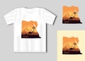 The landscape of Egypt with a camel, the pyramids and the Sphinx in the form of maps. Travel concept with t-shirt mockup Royalty Free Stock Photo