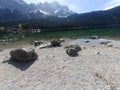 Landscape of Eibsee lake in Germany, Bavaria.