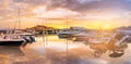 Landscape with Eivissa harbour at sunset time, Ibiza island Royalty Free Stock Photo