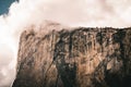 Landscape of El Capitan cliff Summit in California under cloudy sky