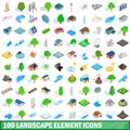 100 landscape element icons set, isometric style Royalty Free Stock Photo