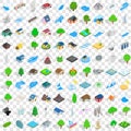 100 landscape element icons set, isometric style Royalty Free Stock Photo