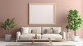 Landscape Empty Picture Frame Mockup in Stylish Loungeroom Royalty Free Stock Photo