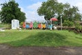 Landscape, entrance sign at Nakhon Sawan Engineer Army Sheep Farm, Thailand, a popular tourist attraction