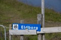 Landscape of entrance sign to Eldborg crater extinct volcano near Borgarnes South Iceland