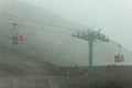 Landscape of Etna with cable car in the fog