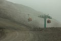 Landscape of Etna with cable car in the fog