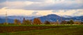 Landscape with evaporation over wooded hills Royalty Free Stock Photo