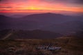 Landscape evening autumn mountains at sunset. A look from the top of the hills. Royalty Free Stock Photo