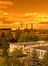 Landscape with extractive industry in Most in Czech republic, sunset sky Royalty Free Stock Photo