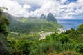 Landscape Of The Famous Pitons Mountain In St Lucia, Caribbean