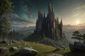 landscape of a fantastic elven forest, desktop background, AI generate