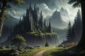 landscape of a fantastic elven forest, desktop background, AI generate