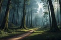 landscape of a fantastic elven forest, desktop background, AI generate