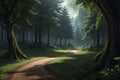 landscape of a fantastic elven forest, desktop background, AI generate