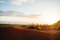 landscape fantastic sunset on the wheat field grass glare, hawaii, kauai Royalty Free Stock Photo