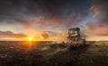 Landscape fantastic sunset on the wheat field Royalty Free Stock Photo