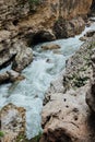 beautiful landscape fast mountain river and green forest