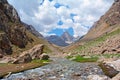 Landscape of fast mountain river with stony bottom Royalty Free Stock Photo