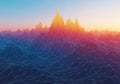 Landscape features a stylized mountain range created with a wireframe Royalty Free Stock Photo