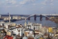 Landscape with few bridges to the left bank of the Dnieper River in Kyiv city, Ukraine