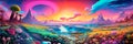 landscape filled with psychedelic colors, shapes, and patterns that alter perception and reality. Generative AI Royalty Free Stock Photo