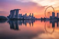 Landscape of financial district and business building at sunset time in Singapore city Royalty Free Stock Photo