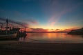 Landscape. Fisherman boat jukung. Traditional fishing boat at the beach during sunset. Melasti beach, Bali, Indonesia Royalty Free Stock Photo