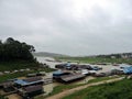 Landscape of floating village raft houses in Sangkhlaburi, Kanchanaburi, Thailand