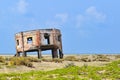 Flood hazard concept: house near the sea is in danger of being destroyed by floods and etc Royalty Free Stock Photo