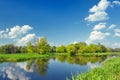 Landscape with flood waters of Narew river. Royalty Free Stock Photo