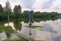landscape of flooded park after heavy rain Royalty Free Stock Photo