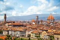 Landscape of Florence in Italy with the ancient tower of Old Palace Palazzo Vecchio, Florence Duomo Royalty Free Stock Photo